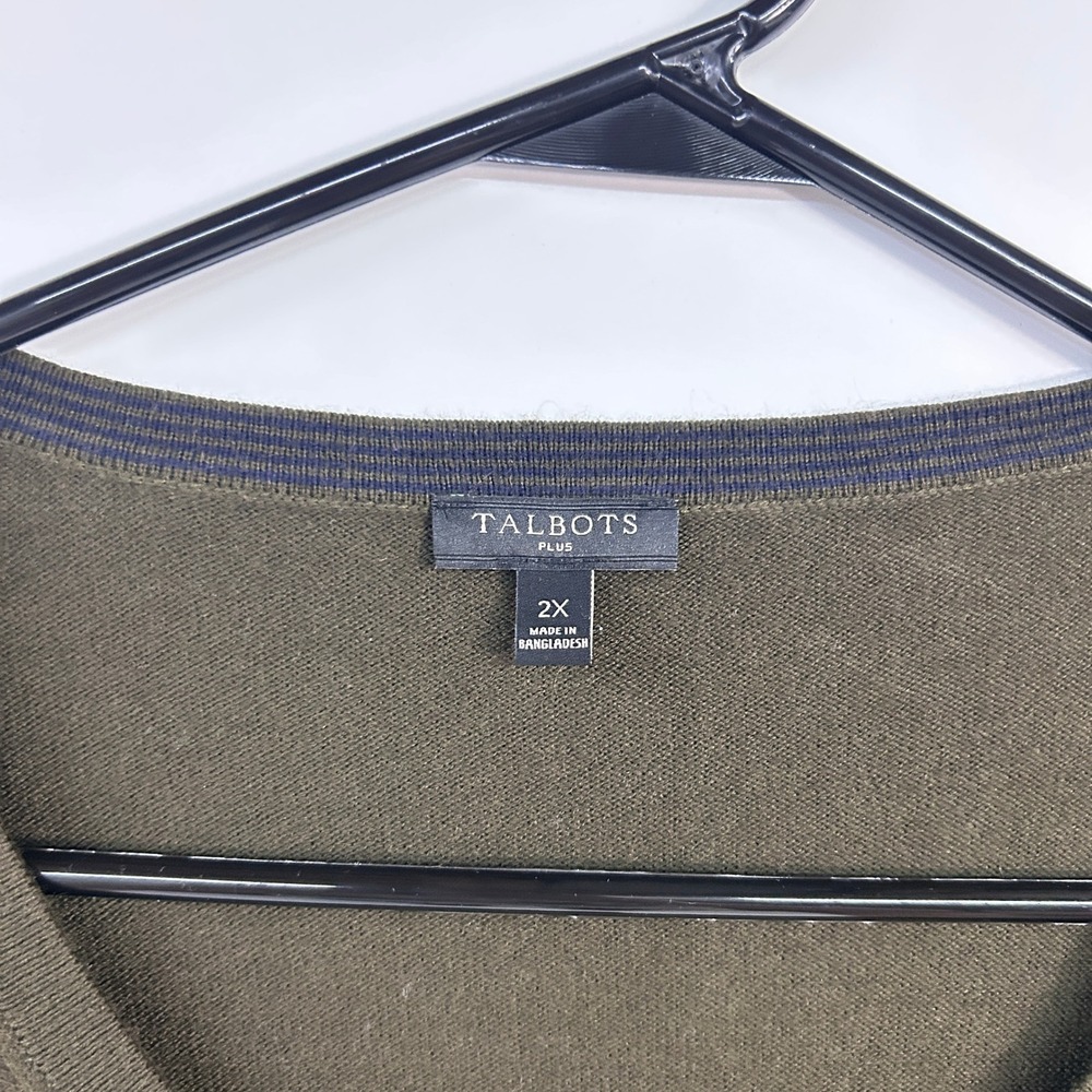 Talbots Olive Cashmere Blend Cardigan 2X Minimalist Capsule Wardrobe Sweater - Picture 2 of 9